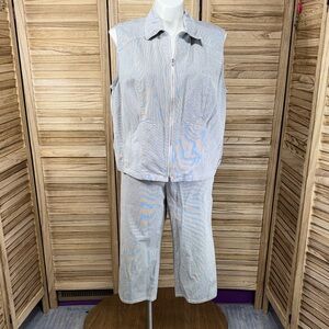 Rafaella Women's Black & White Sleeveless Zip Up Jacket &  Pant Set Size 18w